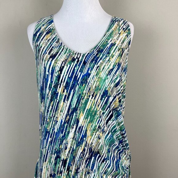 Nic+Zoe Dress XL Blue Geometric Gathered Waist Twist Stretch Knit Sleeveless - Picture 3 of 13